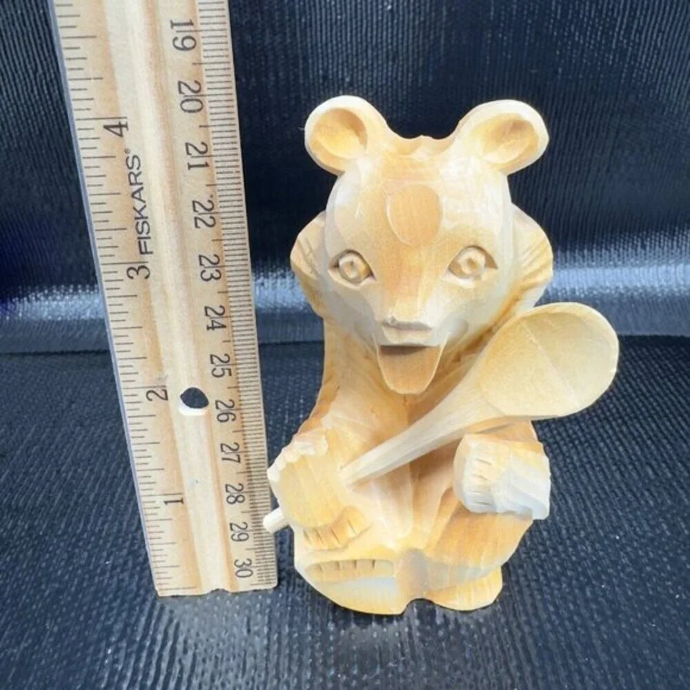 Russian‎ Folk Art Hand Carved Wooden Bear With Spoon Figurine Vintage Decor